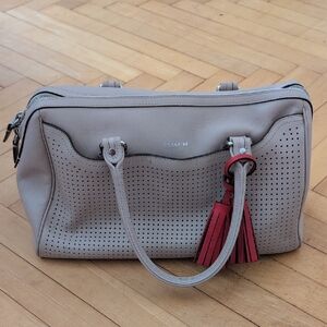 Coach Perforated Leather Satchel - Gray and Red